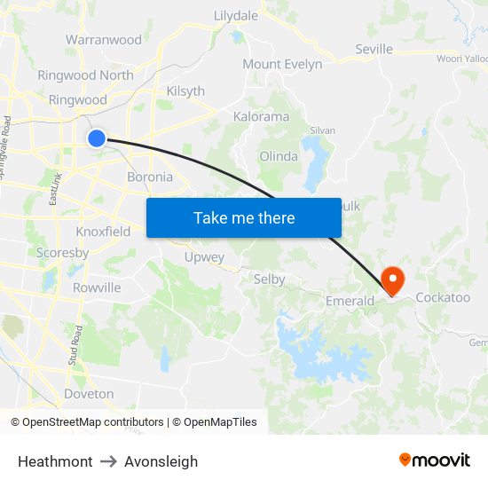 Heathmont to Avonsleigh map