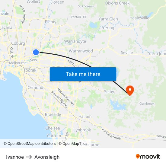 Ivanhoe to Avonsleigh map