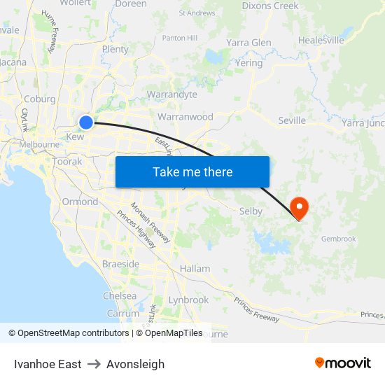 Ivanhoe East to Avonsleigh map