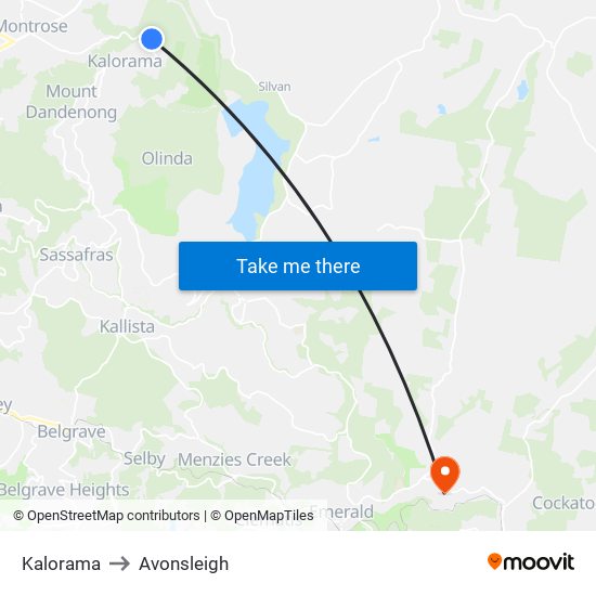 Kalorama to Avonsleigh map