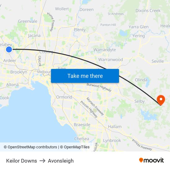 Keilor Downs to Avonsleigh map