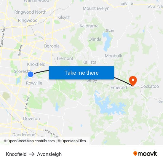 Knoxfield to Avonsleigh map