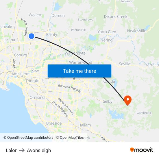 Lalor to Avonsleigh map