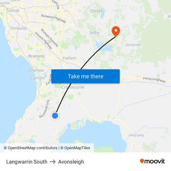 Langwarrin South to Avonsleigh map
