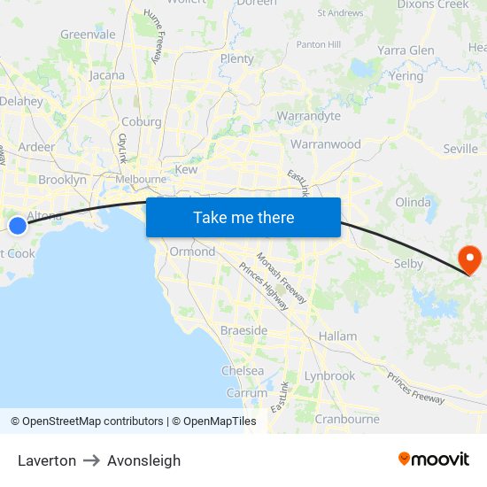 Laverton to Avonsleigh map