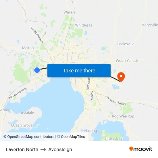 Laverton North to Avonsleigh map