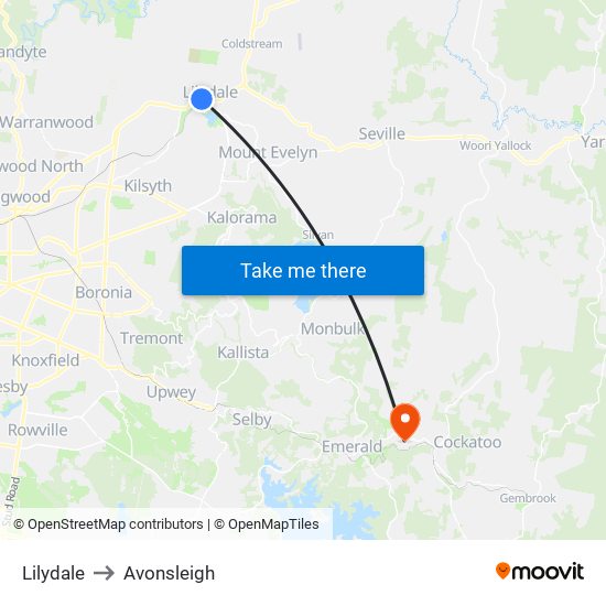 Lilydale to Avonsleigh map