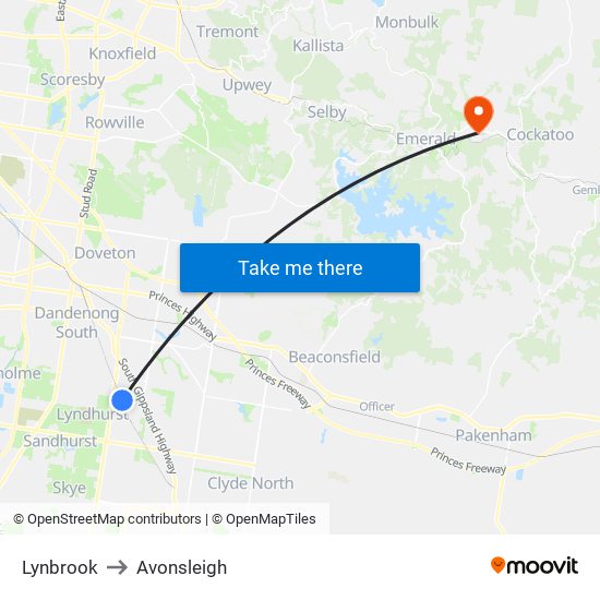 Lynbrook to Avonsleigh map