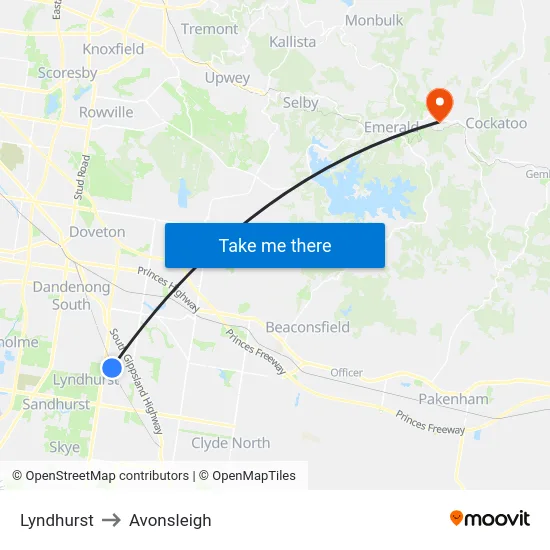 Lyndhurst to Avonsleigh map