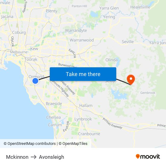 Mckinnon to Avonsleigh map