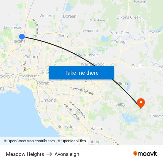 Meadow Heights to Avonsleigh map