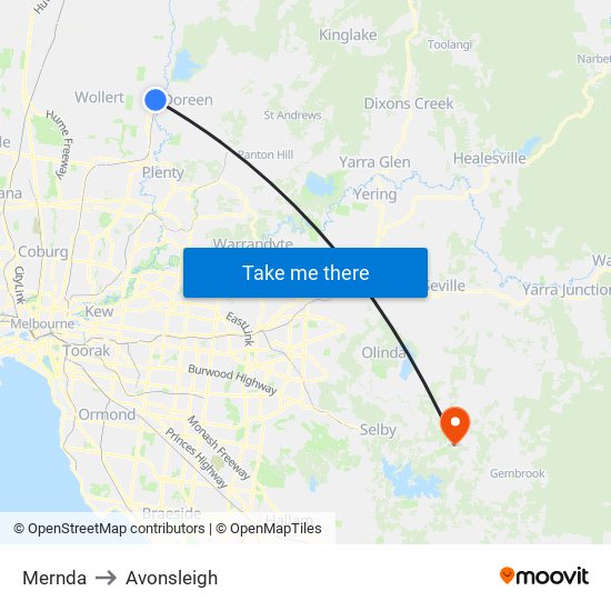 Mernda to Avonsleigh map