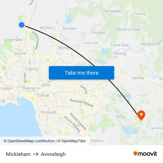 Mickleham to Avonsleigh map