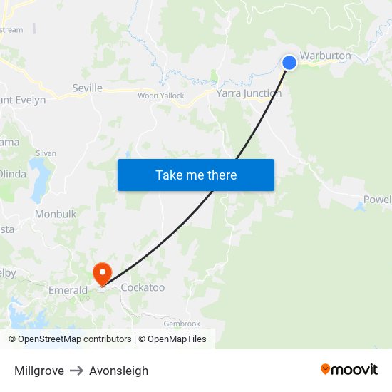 Millgrove to Avonsleigh map