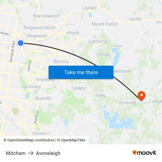 Mitcham to Avonsleigh map