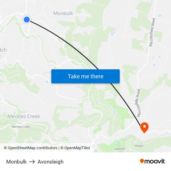 Monbulk to Avonsleigh map