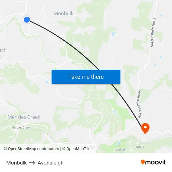 Monbulk to Avonsleigh map