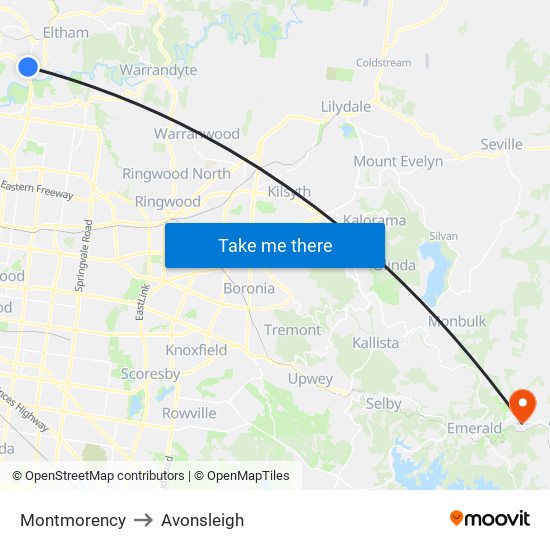 Montmorency to Avonsleigh map