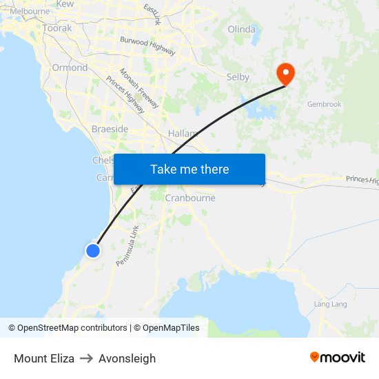 Mount Eliza to Avonsleigh map