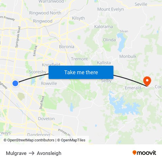 Mulgrave to Avonsleigh map