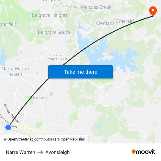 Narre Warren to Avonsleigh map