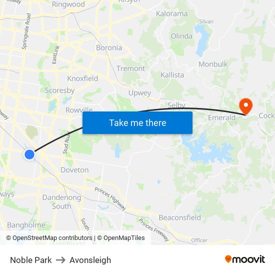 Noble Park to Avonsleigh map