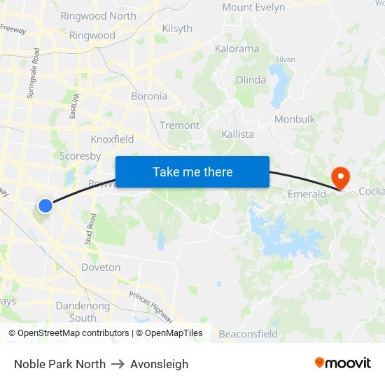 Noble Park North to Avonsleigh map