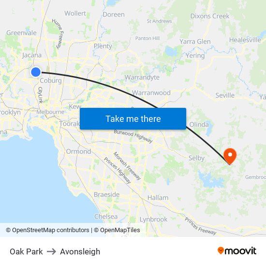 Oak Park to Avonsleigh map