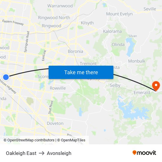 Oakleigh East to Avonsleigh map