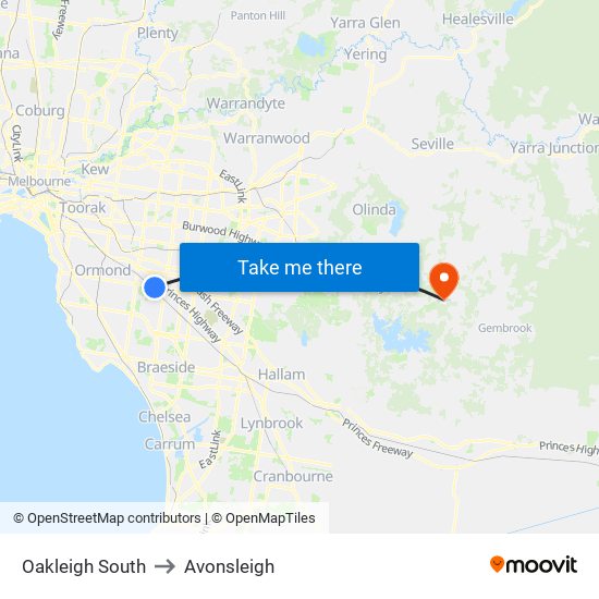 Oakleigh South to Avonsleigh map