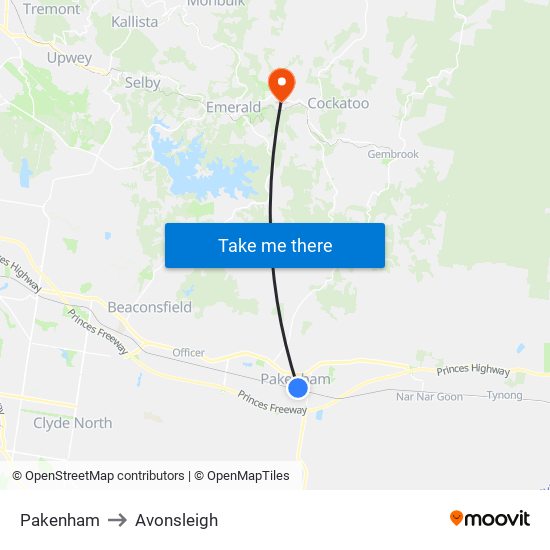 Pakenham to Avonsleigh map