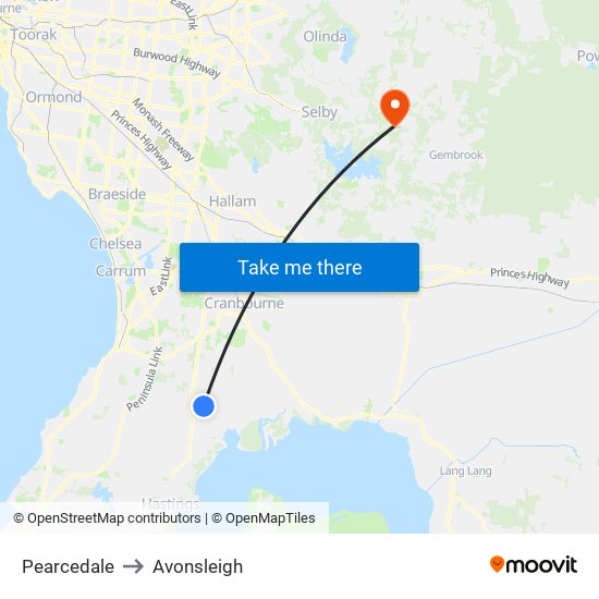 Pearcedale to Avonsleigh map