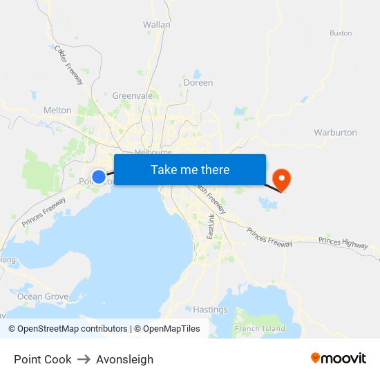 Point Cook to Avonsleigh map