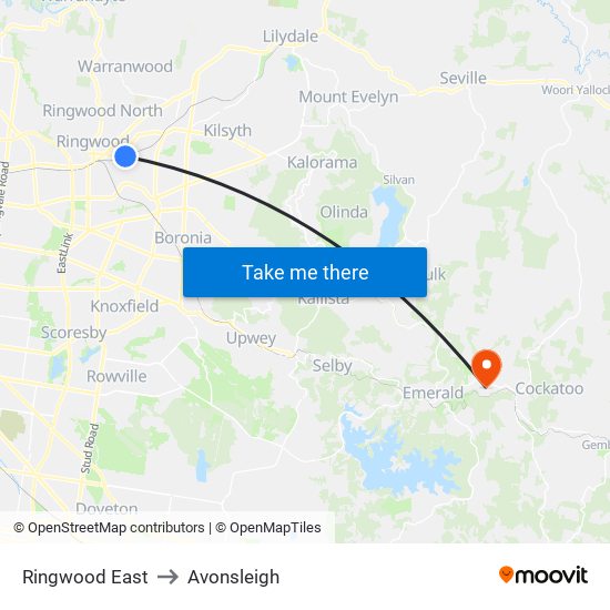 Ringwood East to Avonsleigh map