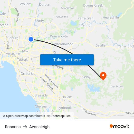 Rosanna to Avonsleigh map