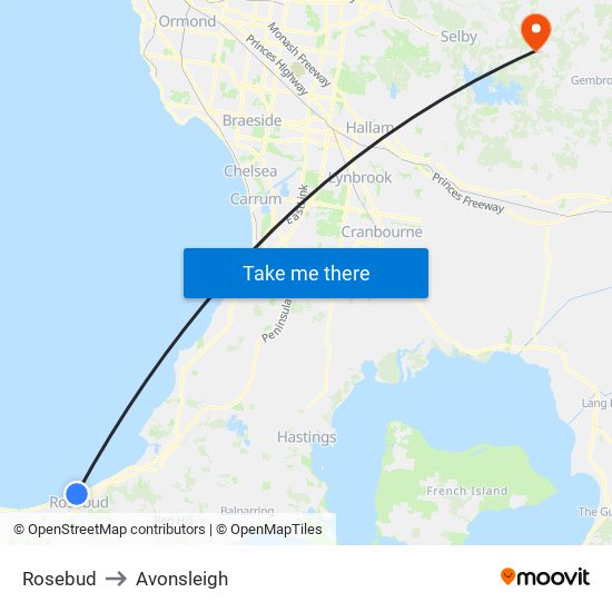 Rosebud to Avonsleigh map