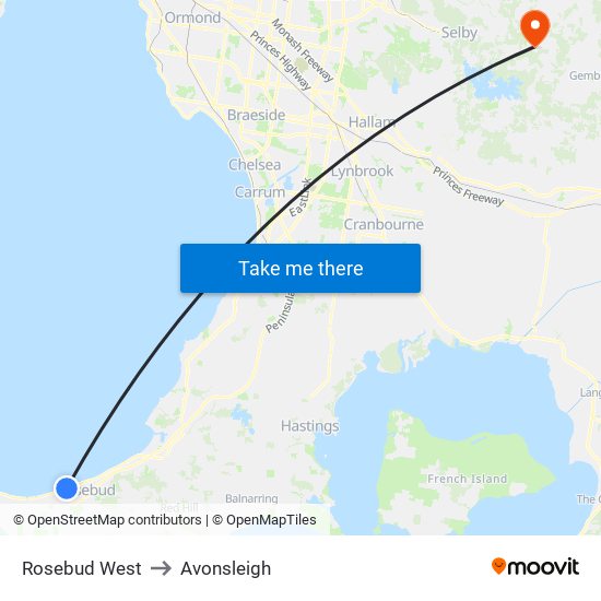 Rosebud West to Avonsleigh map