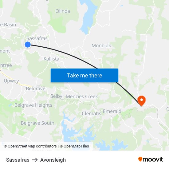 Sassafras to Avonsleigh map