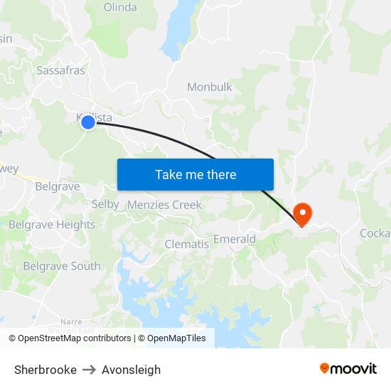 Sherbrooke to Avonsleigh map