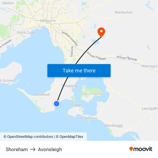 Shoreham to Avonsleigh map