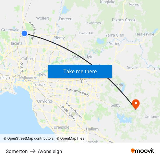 Somerton to Avonsleigh map