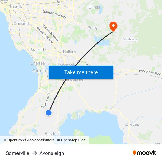 Somerville to Avonsleigh map