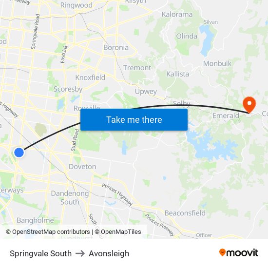 Springvale South to Avonsleigh map