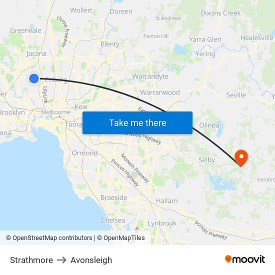 Strathmore to Avonsleigh map