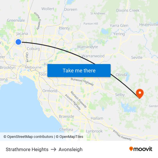 Strathmore Heights to Avonsleigh map