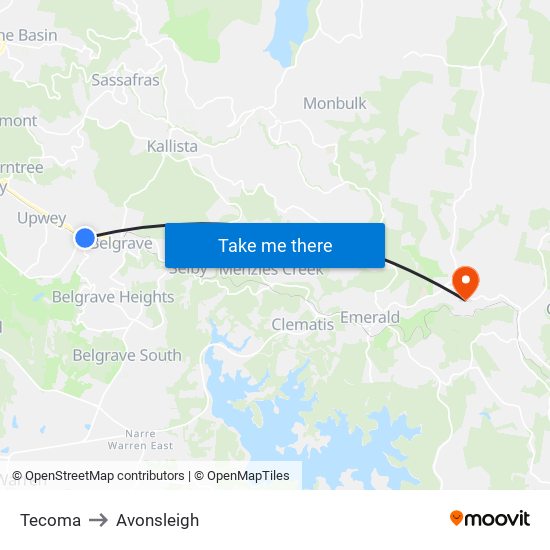 Tecoma to Avonsleigh map