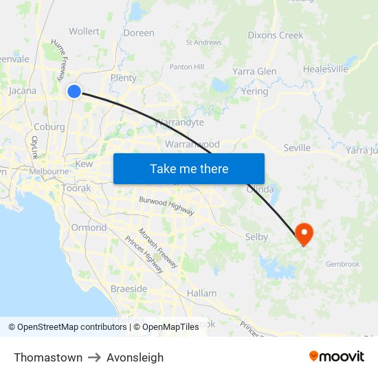 Thomastown to Avonsleigh map