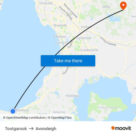 Tootgarook to Avonsleigh map