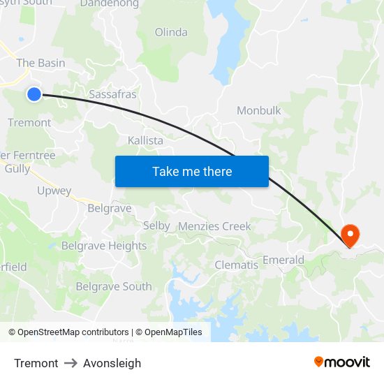 Tremont to Avonsleigh map