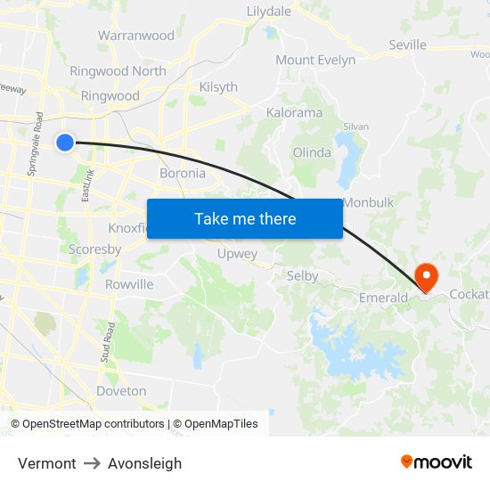 Vermont to Avonsleigh map